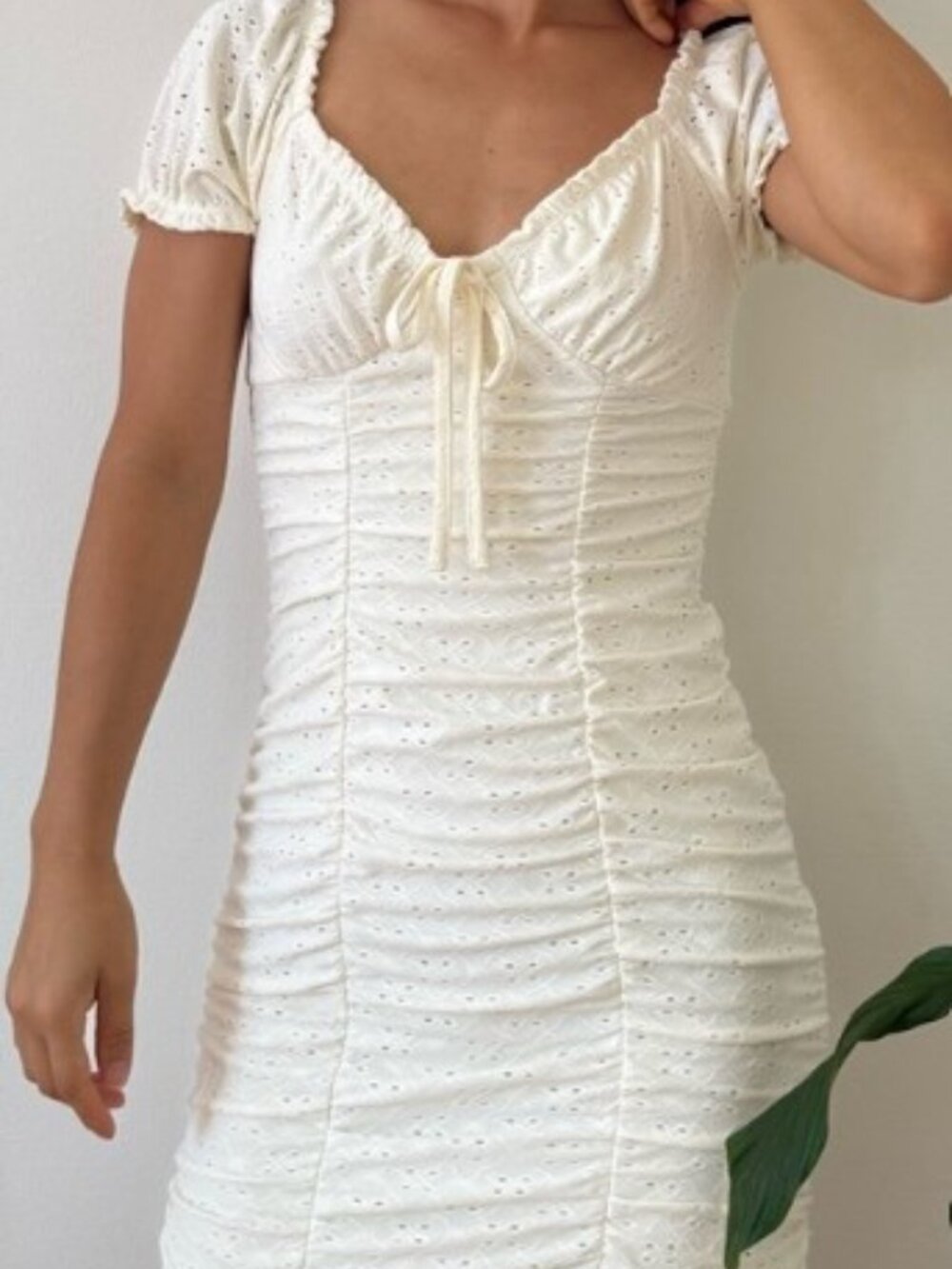 Morgan & Co. Eyelet Bodycon Ruched Mini Dress